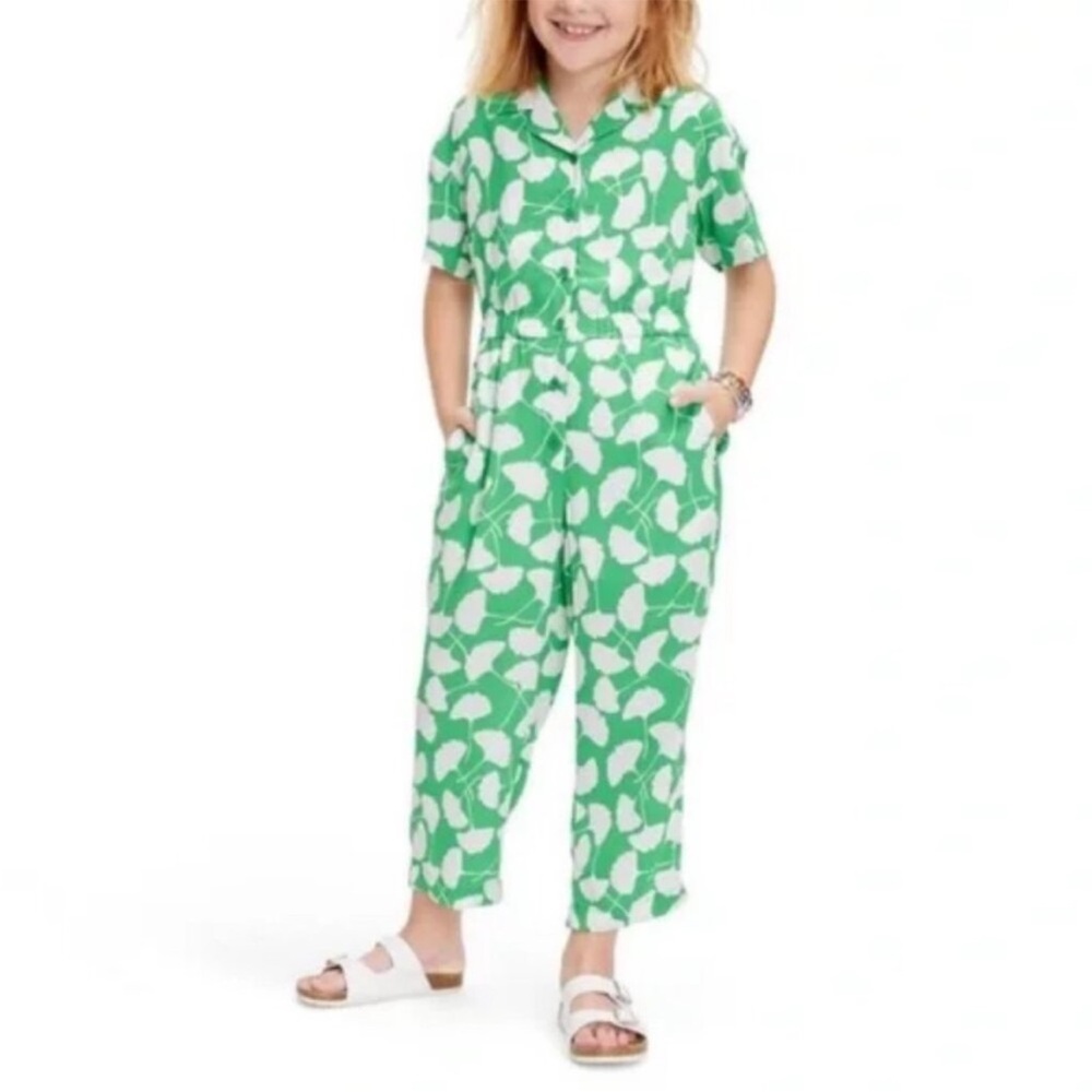 Green and White Leaf Print Jumpsuit